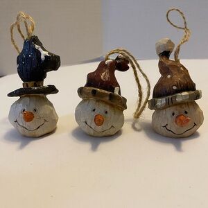 Vintage Snowmen Ornaments Painted Festive Christmas Decoration Set Of 3